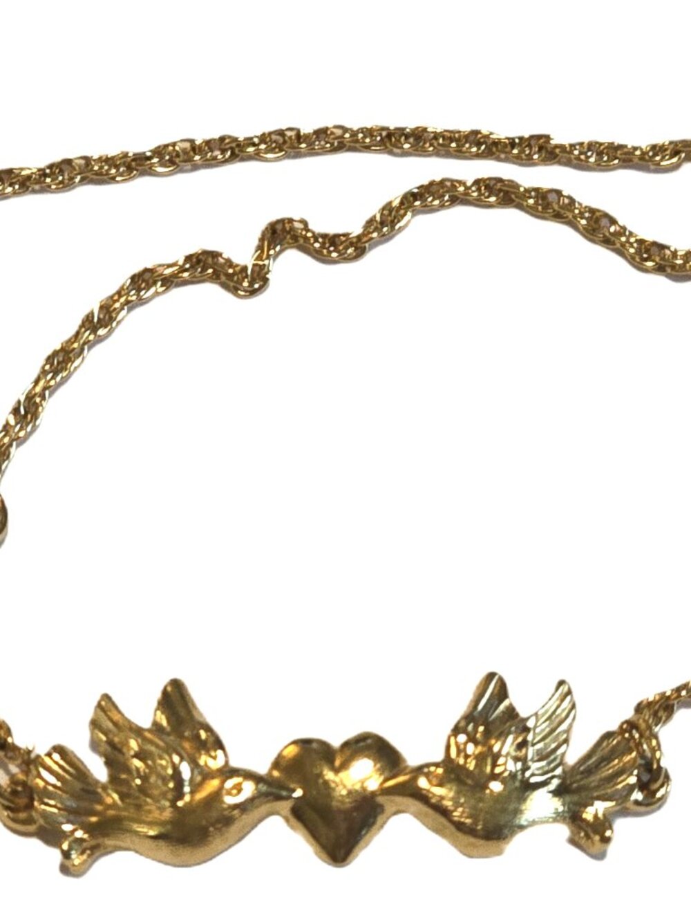 Avon ankle bracelet, Enchanted Lovebirds, 10”gold tone, 1994